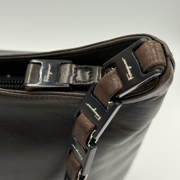 Salvatore Ferragamo Dark Brown Leather Shoulder Bag with Chain Strap - Picture 9 of 12